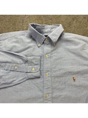 Ralph Lauren Oxford Shirt Men XLT Blue Solid OCBD Long Sleeve Classic Fit 54"